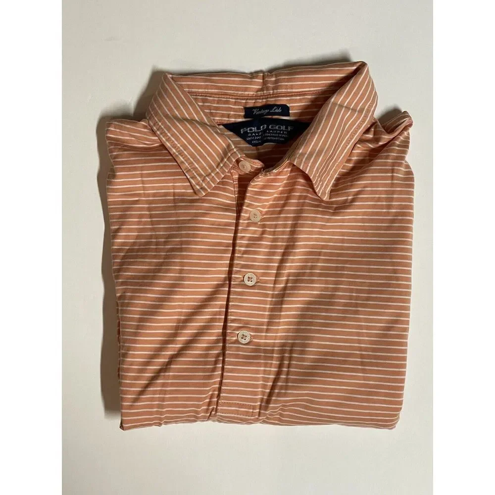 Polo Ralph Lauren Orange Stripe Short Sleeve Golf Polo Shirt L‎